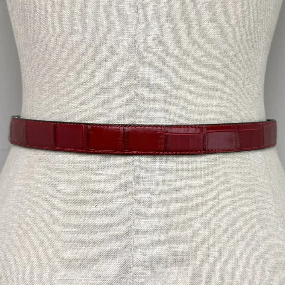 Brighton Reversible Leather Belt Red Black Croc M 30 Western Silver Tone Buckle